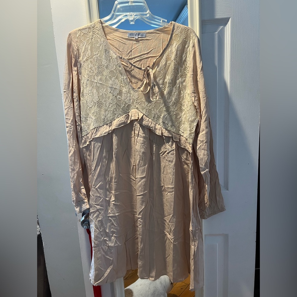 NWOT Miss Sparkling Lace Accent Long Sleeve Dress